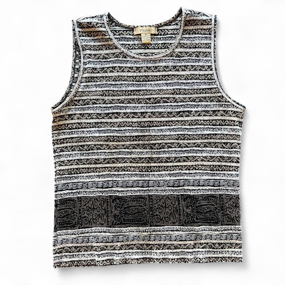 Vintage 90s Plisse Abstract Geometric Micro Pleated Tank Top M Issey Miyake Vibe